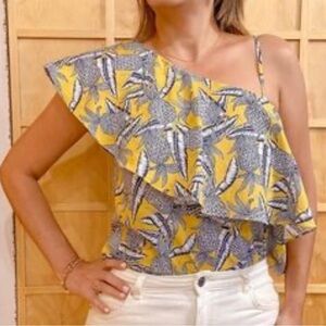 Hayden Los Angeles One Shoulder Pineapple Print Top Women’s Large Yellow